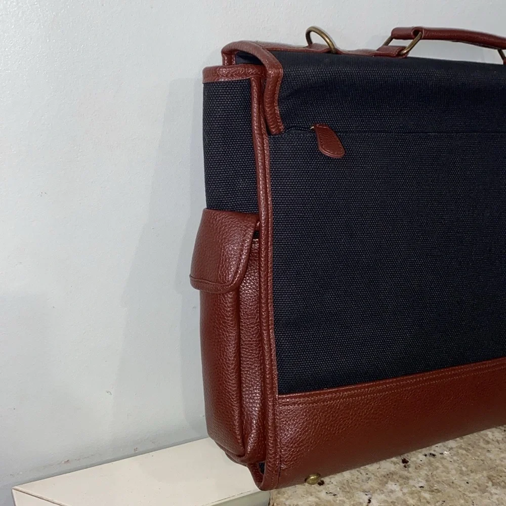 The Ultimate Messenger Bag Black Brown Canvas Faux Leather Trim Preppy Business